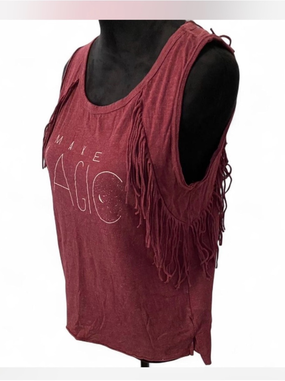 American Eagle Outfitters Burgundy Fringe 'Make Magic' Tank